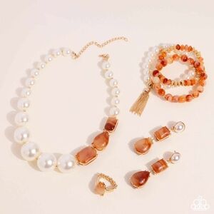 Elegant Gold and Orange Jewelry Set By Paparazzi